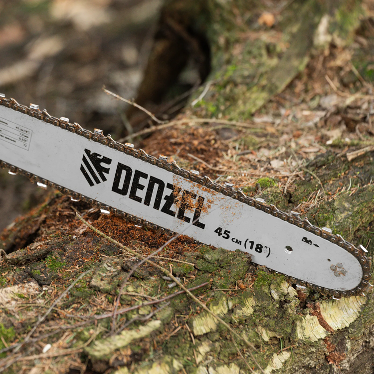 Пила цепная бензиновая Denzel DS-5218, шина 45 см, 52 см3, 3 л.с, шаг 0,325, паз 1,5 мм, 72 звена 95237 купить в Перми