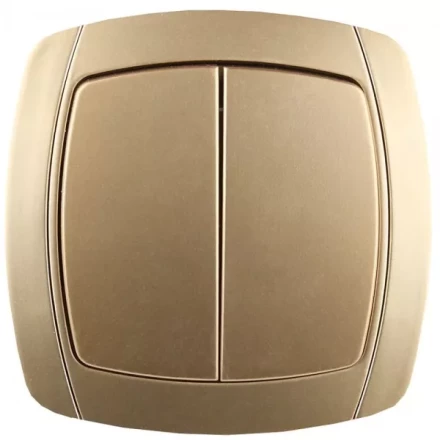 Выключатель СВЕТОЗАР &quot;АКЦЕНТ&quot; двухклавишный в сборе, цвет золотой металлик, 10А/~250В SV-54234-GM купить в Перми