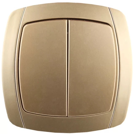 Выключатель СВЕТОЗАР &quot;АКЦЕНТ&quot; двухклавишный в сборе, цвет золотой металлик, 10А/~250В SV-54234-GM купить в Перми