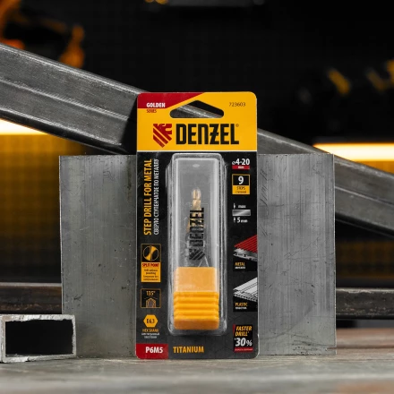 Сверло ступенчатое Denzel 723604, 6-8-10-12-14-16-18-20-22-24-26-28-30мм, Р6М5, 6-гр. хвостовик купить в Перми