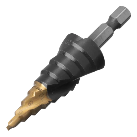 Сверло ступенчатое Denzel 723604, 6-8-10-12-14-16-18-20-22-24-26-28-30мм, Р6М5, 6-гр. хвостовик купить в Перми