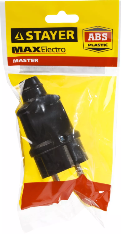 Вилка MAXElectro электрическая, 16А/220В, с заземлением, черная, STAYER 55160-B купить в Перми