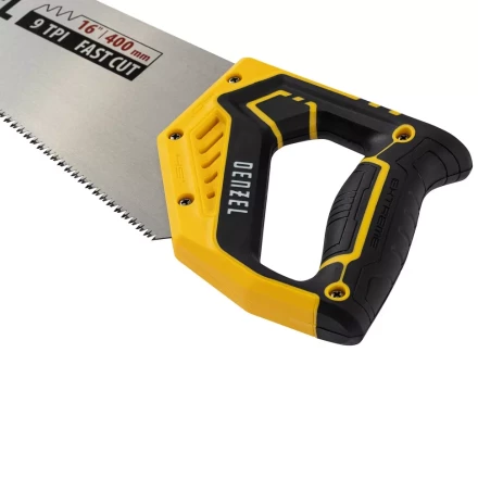 Ножовка по дереву, 400 мм, 9 TPI, зуб 3D, двухкомпонентная рукоятка Denzel 24145 купить в Перми