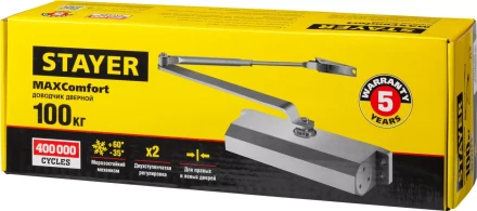 Доводчик дверной STAYER, для дверей массой до 100 кг, цвет серебро 37915-100 купить в Перми