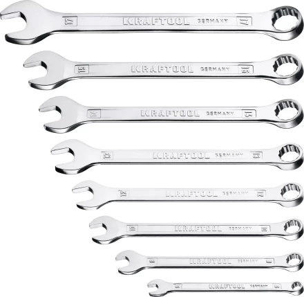 Наборы ключей комбинированных KRAFTOOL, Cr-V, DIN 3110, на пластиковой подвеске 27079-H8C купить в Перми