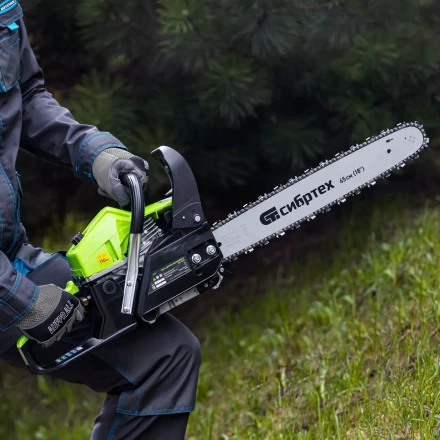 Пила цепная бензиновая Сибртех БП-5245 95209, 52 см3, шина 45 см, шаг 0.325, паз 1,5 мм, 72 звена купить в Перми