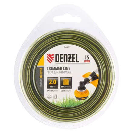 Леска для триммера двухкомпонентная квадратная, 2,0мм х 15м, блистер SkyCutter Denzel 96837 купить в Перми