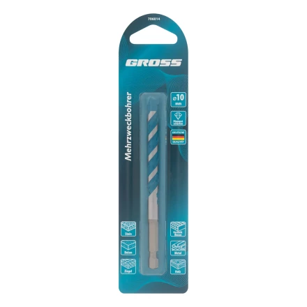 Сверло универсальное Gross, Multipurpose PRO, 6-гр. хвостовик, 10мм купить в Перми