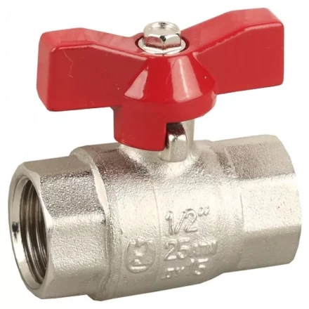 Кран ЗУБР шаровой 1/2&quot; полнопроходной &quot;мама-мама&quot;, бабочка, никелированная латунь 51353-N-1/2 купить в Перми