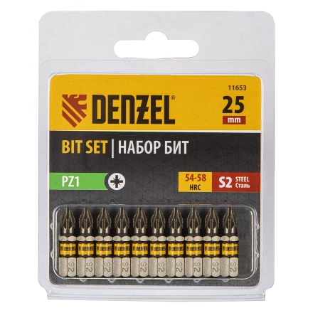 Бита PZ1х25, сталь S2, шестигранный профиль, 10 шт. Е 6,3 Denzel 11653 купить в Перми