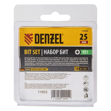 Бита PZ1х25, сталь S2, шестигранный профиль, 10 шт. Е 6,3 Denzel 11653 купить в Перми