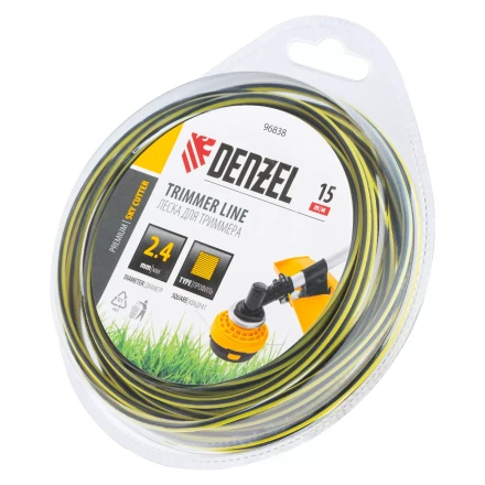 Леска для триммера двухкомпонентная квадратная, 2,4мм х 15м, блистер SkyCutter Denzel 96838 купить в Перми
