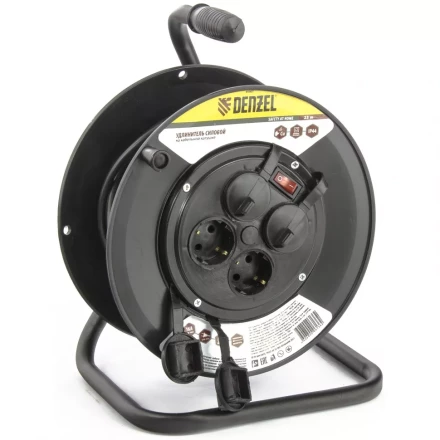 Удлинитель силовой на кабельной катушке 25м 4 розетки с крышкой IP44 16А серия УХз16 DENZEL 95907 купить в Перми