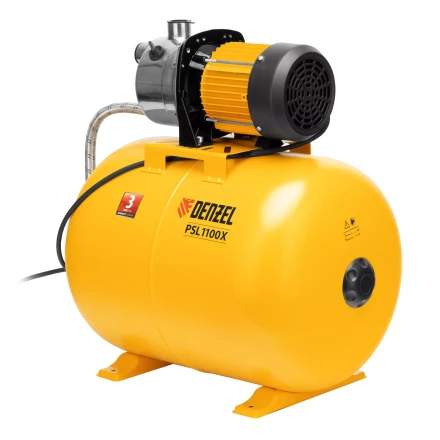 Насосная станция Denzel 97311, PSL1100X, 1100 Вт, 3600 л/ч, ресивер 50 л, подъем 45 м, нержавейка купить в Перми