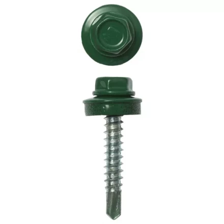 Саморезы ЗУБР &quot;ПРОФЕССИОНАЛ&quot; окраш., RAL 6002 зелен. лист, для крепл. кров. матер. к дерев. обреш., 4.8х29мм, 2500шт 4-300310-48-029-6002 купить в Перми