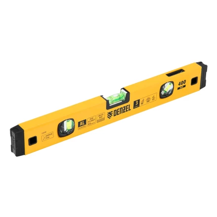 Уровень алюминиевый Denzel 33690, магнит., фрезерованный, 3 глазка (1 зеркал.), 0,5 мм/м, 400 мм купить в Перми