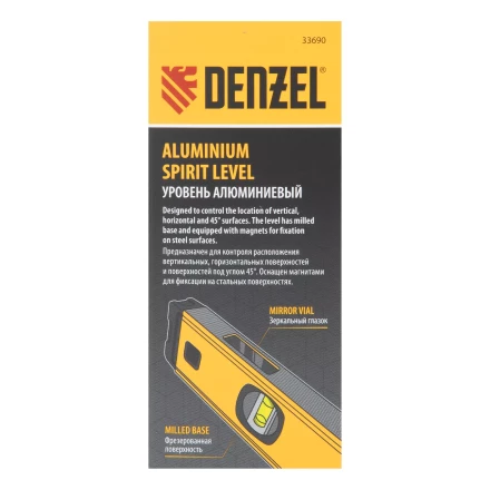 Уровень алюминиевый Denzel 33690, магнит., фрезерованный, 3 глазка (1 зеркал.), 0,5 мм/м, 400 мм купить в Перми