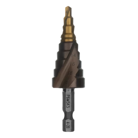 Сверло ступенчатое Denzel 723613, 4-6-8-10-12-14-16-18-20 мм, Р6М5К5, 6-гр. хвостовик купить в Перми