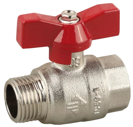 Кран ЗУБР шаровой 1/2&quot; полнопроходной &quot;мама-папа&quot;, бабочка, никелированная латунь 51354-N-1/2 купить в Перми