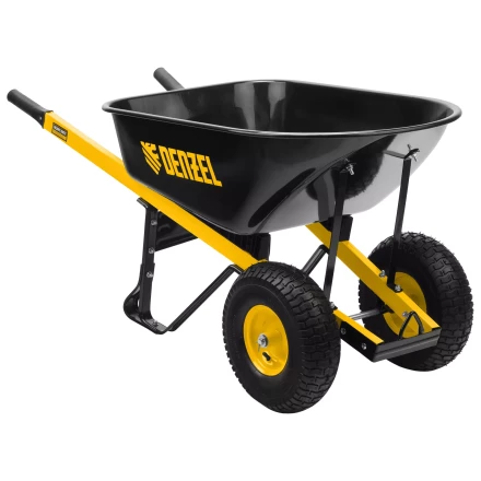 Тачка строительная усиленная объем 140 л 250 кг двухколесная колесо 15х6.00-6 Denzel 69000 купить в Перми