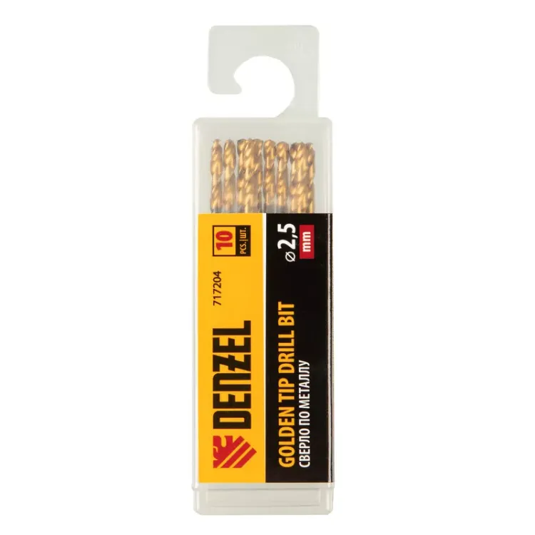 Сверло по металлу, 2,5 мм, HSS-Tin, Golden Tip, 10 шт. Denzel 717204 купить в Перми