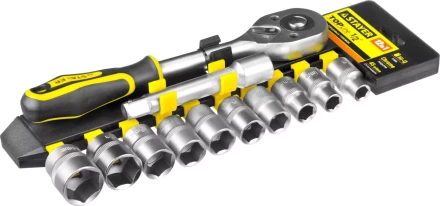 Набор STAYER &quot;STANDARD&quot;: Торцовые головки (1/2&quot;) на пластиковом рельсе, трещотка, удлинитель, 10-24мм, 12 предметов 27750-H12 купить в Перми