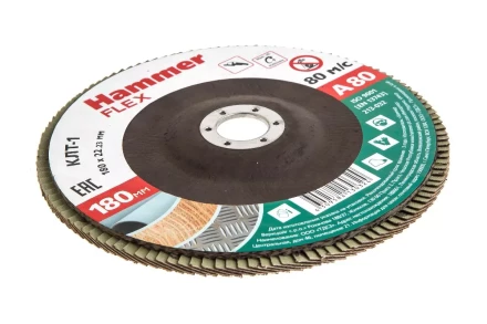 Круг Лепестковый Торцевой (КЛТ) HAMMER КЛТ 1 Ф180х22 Р80 213-032 купить в Перми