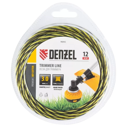 Леска для триммера двухкомпонентная витая квадратная, 3,0мм х 12м, блистер SkyCutter Denzel 96842 купить в Перми