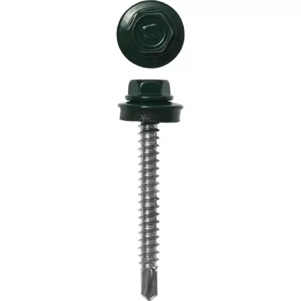 Саморезы ЗУБР &quot;ПРОФЕССИОНАЛ&quot; окраш., RAL 6005 зелен. насыщен., для крепл. кров. матер. к дерев. обреш., 4.8x70мм, 160шт 4-300315-48-070-6005 купить в Перми