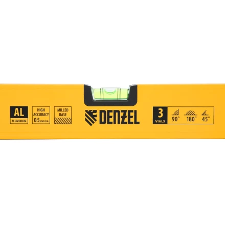 Уровень алюминиевый Denzel, магнит, фрезерованный, 3 глазка (1 зеркал.), 0,5 мм/м, 1000 мм, 33693 купить в Перми