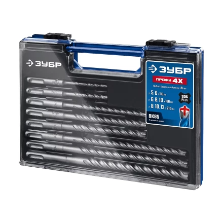 ЗУБР ПРОФИ-4Х 8 шт: 5/6х110, 6/8/10х160, 8/10/12х210 мм, набор SDS-plus буров (29313-H8-1) купить в Перми