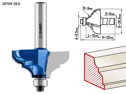 ЗУБР 28.6 x 12 мм, радиус 4 мм, фреза кромочная калевочная №2, Профессионал (28704-28.6) купить в Перми
