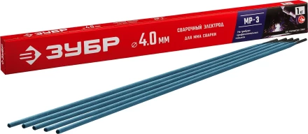 ЗУБР Д 4.0 х 450 мм, 1 кг в коробке, МР-3 рутиловый, электрод сварочный (40011-4.0) купить в Перми