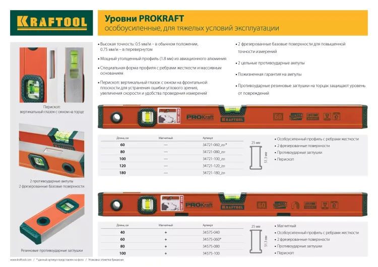 Уровень KRAFTOOL алюминиевый, 2 глазка, 80см 34721-080_z01 купить в Перми