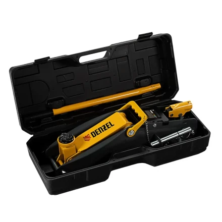 Домкрат гидравлический подкатной Denzel с фиксатором 2,8 т 135-385 мм в кейсе 51156 купить в Перми