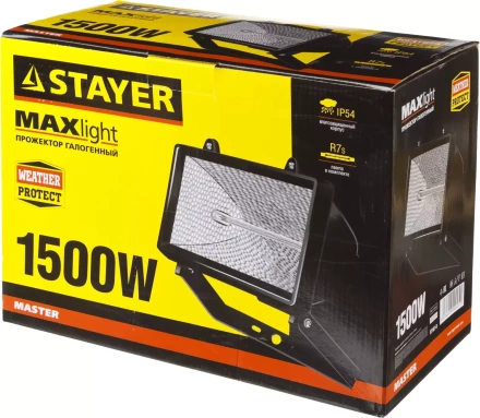 Прожектор STAYER &quot;MASTER&quot; MAXLight галогенный, с дугой крепления под установку, черный, 1500Вт 57107-B купить в Перми