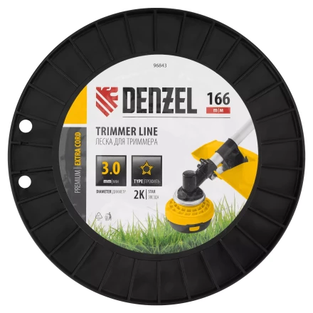 Леска для триммера двухкомпонентная звезда  Denzel 96843, 3,0мм х 166м, на DIN катушке EXTRA CORD купить в Перми