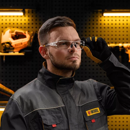 Очки защитные открытые Denzel 89198, поликарбонатные, прозрачная линза купить в Перми