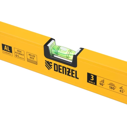 Уровень алюминиевый Denzel 33694, магнит, фрезерованный, 3 глазка (1 зеркал.), 0,5 мм/м, 1200 мм купить в Перми