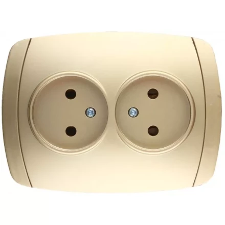 Розетка СВЕТОЗАР &quot;АКЦЕНТ&quot; двойная в сборе, без заземления, цвет золотой металлик, 16А/~250В SV-54202-GM купить в Перми
