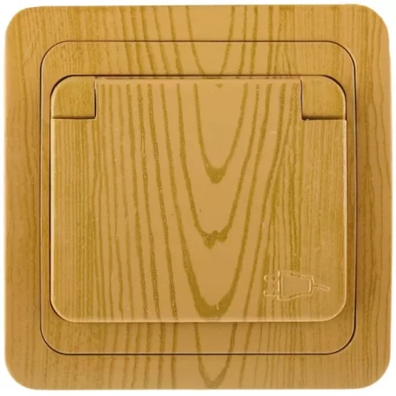 Розетка СВЕТОЗАР &quot;ГАММА&quot; с заземлением, одинарная с крышкой, цвет ольха, 16А/~250В SV-54110-A купить в Перми