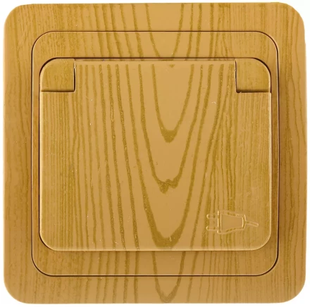 Розетка СВЕТОЗАР &quot;ГАММА&quot; с заземлением, одинарная с крышкой, цвет ольха, 16А/~250В SV-54110-A купить в Перми