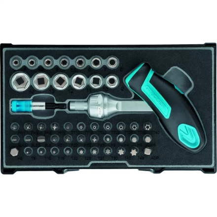 Отвертка реверсивная с двух-позиционной ручкой Т-образной с набором бит, 48 шт., S2 Gross 11613 купить в Перми