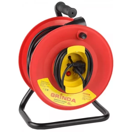 Удлинитель на катушке, 1 гнездо, евророзетка, 30м, заземление, защита от перегрузки, GRINDA 8-43665-30 купить в Перми