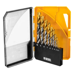 Набор сверл по металлу Denzel 723001, 1-10 мм, Р6М5-TiN, Golden Tip, 10 шт