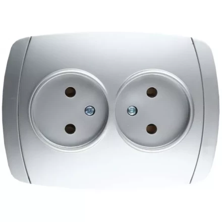 Розетка СВЕТОЗАР &quot;АКЦЕНТ&quot; двойная в сборе, без заземления, цвет серебристый металлик, 16А/~250В SV-54202-SM купить в Перми