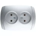 Розетка СВЕТОЗАР &quot;АКЦЕНТ&quot; двойная в сборе, без заземления, цвет серебристый металлик, 16А/~250В SV-54202-SM купить в Перми