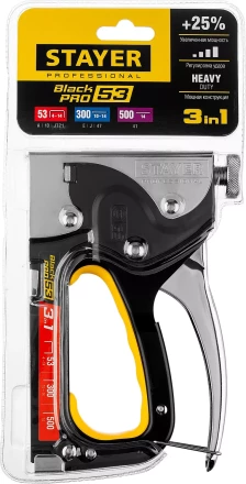 Степлер для скоб &quot;BlackPro 53&quot; 3-в-1: тип 53 (4-14 мм) / 300 (10-14 мм) / 500 (14 мм), STAYER Professional 31507 купить в Перми