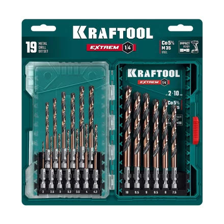 Набор сверл по металлу, хвостовик НЕХ-1/4, сталь М35-Со5% 29652-H19 купить в Перми