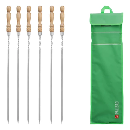 Набор шампуров плоских, 650 мм, с деревянной рукояткой, в чехле, 6 шт., Camping// Palisad 69753 купить в Перми